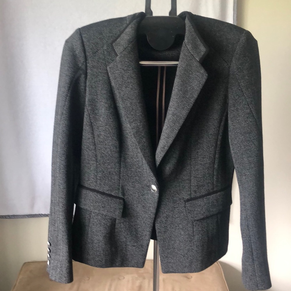 Black and gray patterned jacket w/ silver buttons